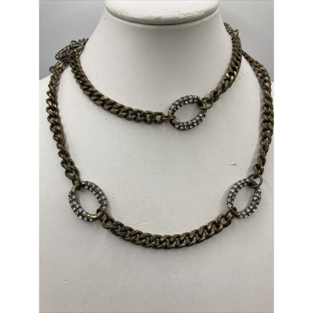 Loft Long Necklace Gold Tone Faceted Stones Signed NWT